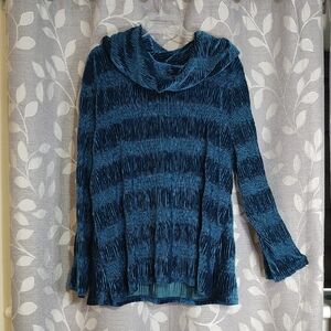 A La Carte Women's Blue Pleated Velvet Removable Cowlneck Sweater size XL